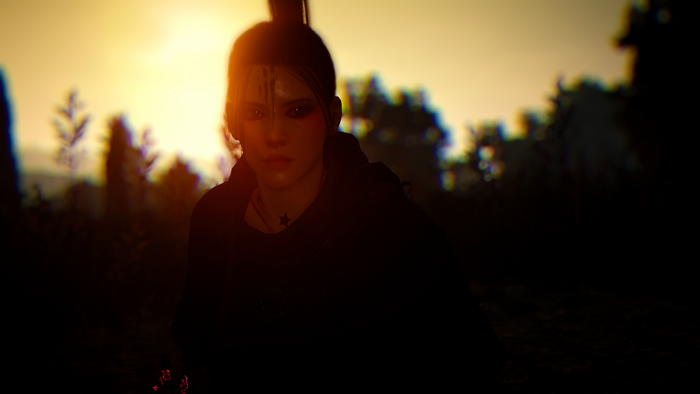 Woman with face paint at sunset in Black Desert