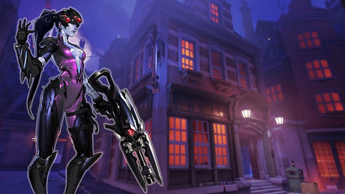 Widowmaker from Overwatch in a city setting