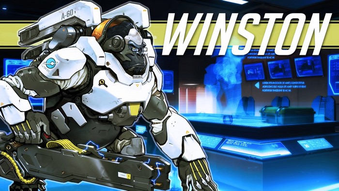 Winston from Overwatch in a laboratory
