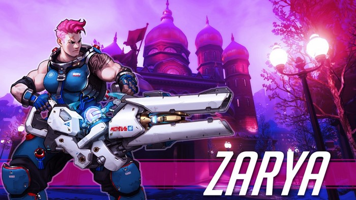 Zarya from Overwatch with a particle cannon