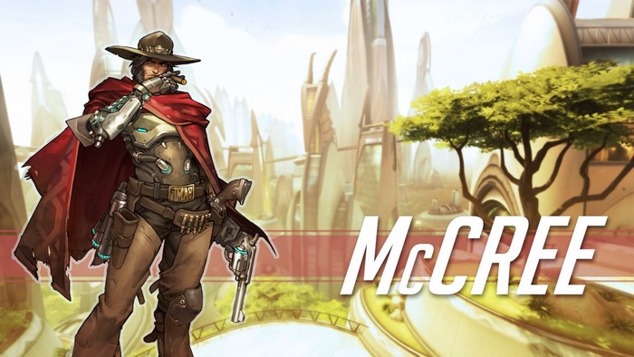McCree from Overwatch in a futuristic city