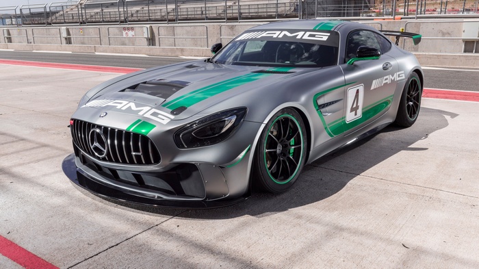 Mercedes-AMG GT4 race car with number 4
