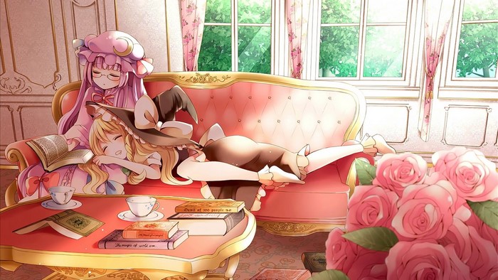 Kirisame Marisa and Patchouli Knowledge Relaxing in Afternoon Light