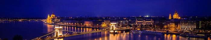 Budapest cityscape with Parliament Building and Chain Bridge at night