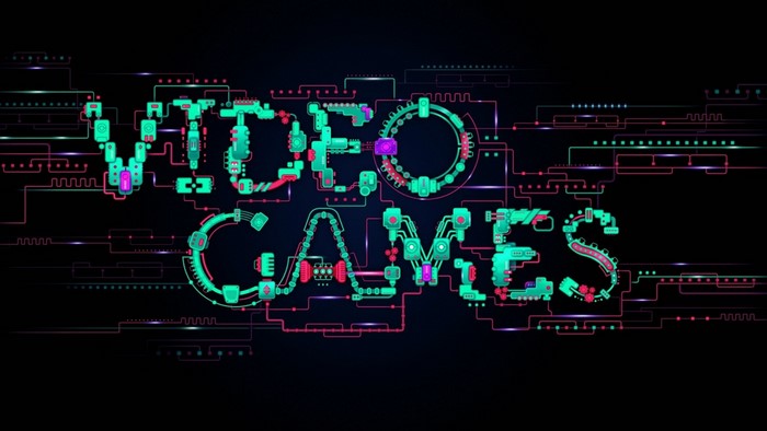 Video Games text in circuit board style