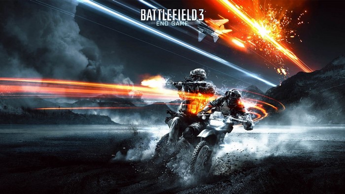 Battlefield 3: End Game jet and soldiers on motorcycles