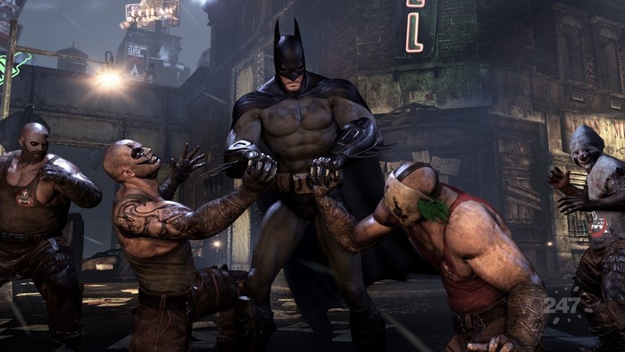 Batman from Batman: Arkham City fighting thugs
