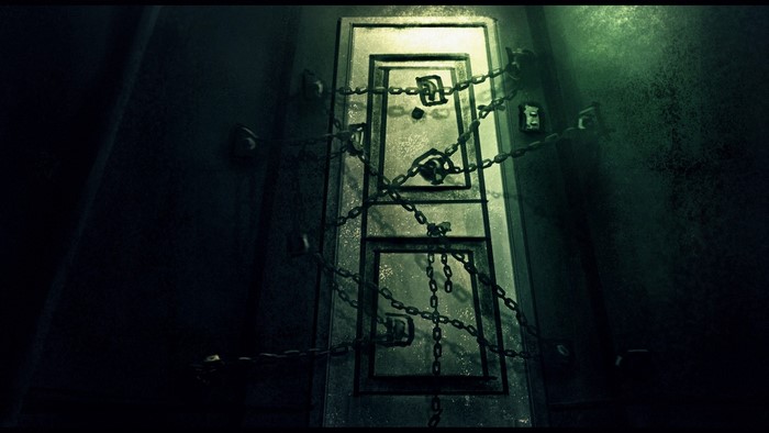 Chains on a locked door in Silent Hill