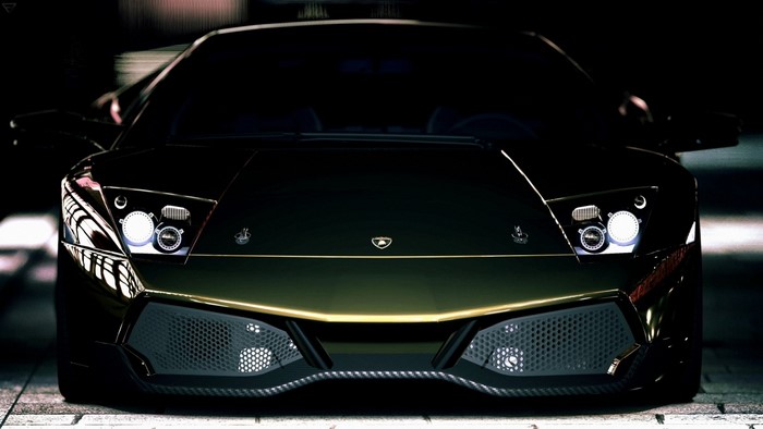 Black Lamborghini Aventador front view