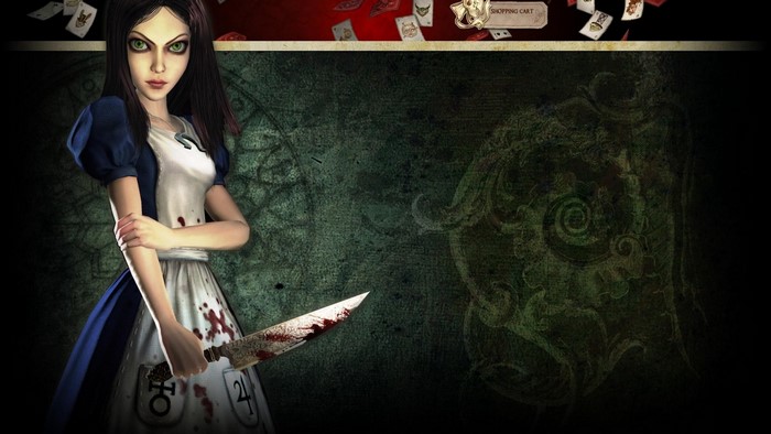 Alice from American McGee's Alice holding a bloody knife
