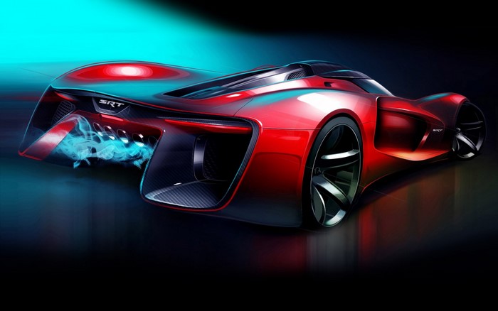 Red SRT concept sports car with blue exhaust