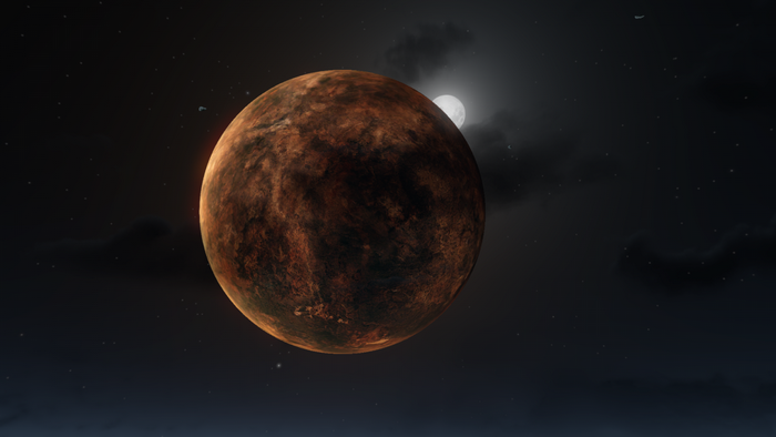 Planet and Moon in Outer Space