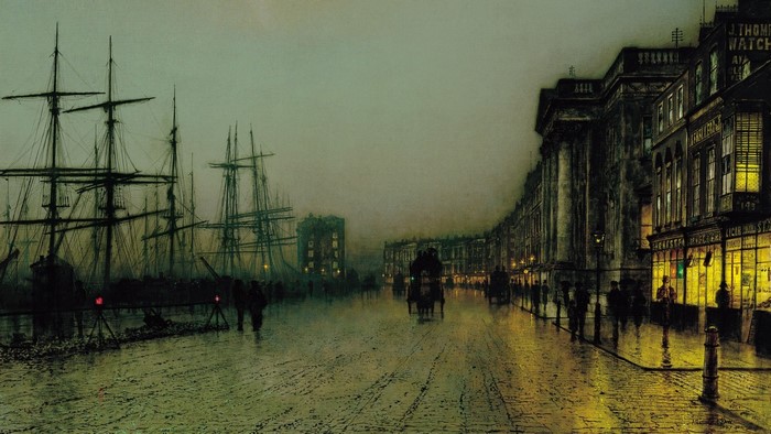 Painting of Glasgow shipyard at dusk by John Atkinson Grimshaw