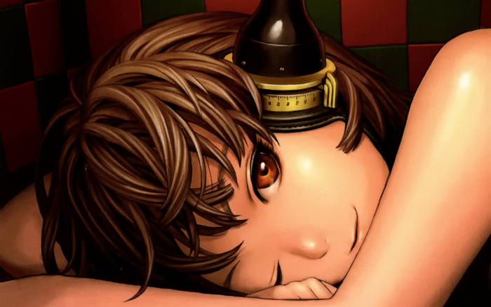 Anime girl with device on head