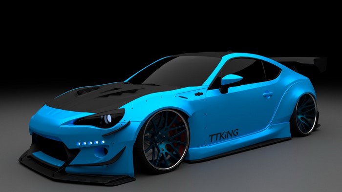 Blue Toyota 86 with custom body kit and spoiler