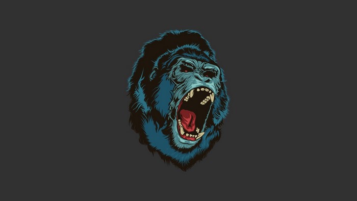 Illustration of a roaring blue gorilla