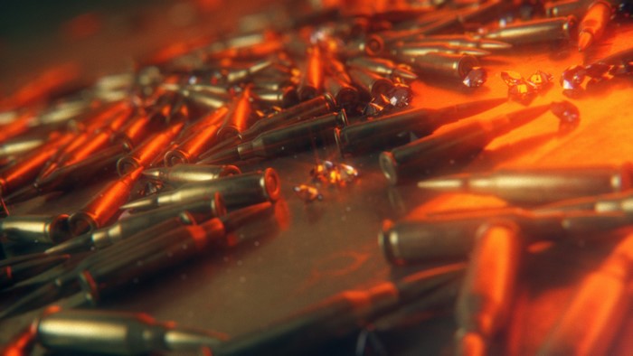 Bullets and diamonds on an orange surface