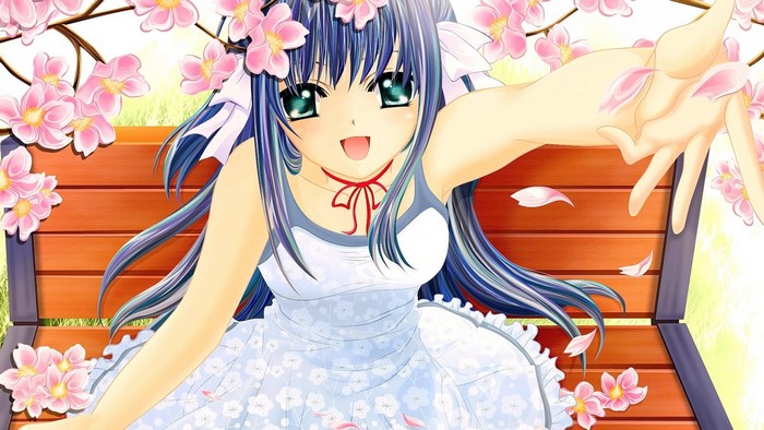 Anime girl with blue hair and flowers in her hair