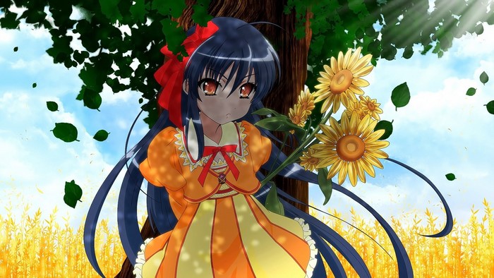 Shana from Shakugan no Shana holding sunflowers