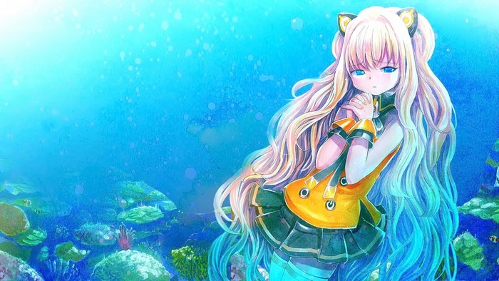 SeeU from Vocaloid underwater with coral reef