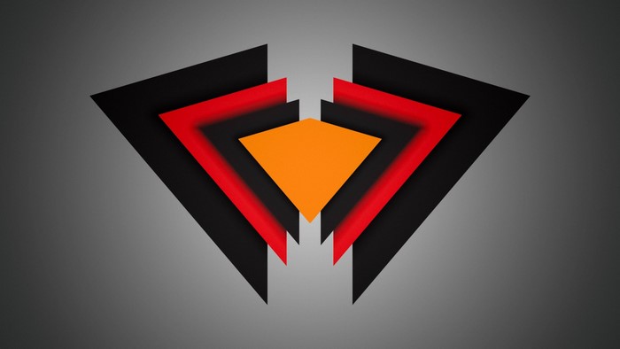 Abstract geometric shapes with black, red, and orange triangles