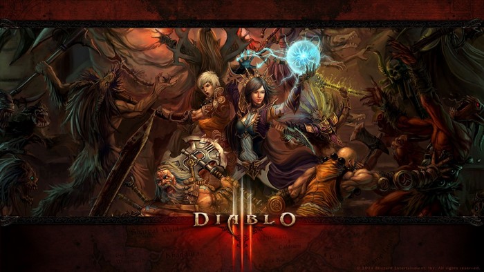 Diablo III characters fighting monsters