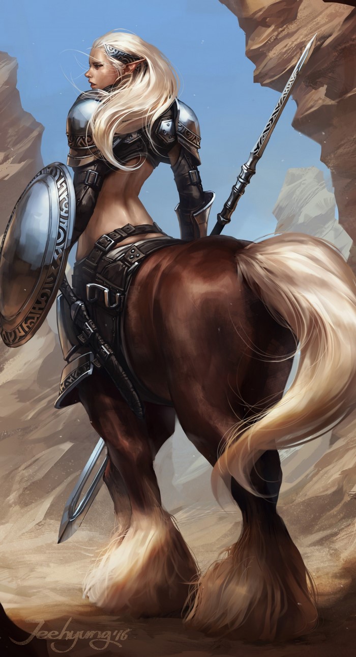 Female Centaur Warrior with Shield and Sword
