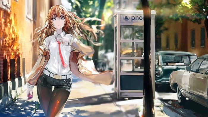 Makise Kurisu from Steins Gate walking on a street