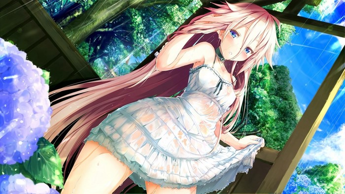 IA Vocaloid in a white dress in the rain
