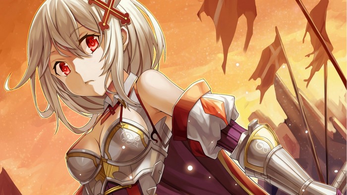 Anime girl with red eyes and armor