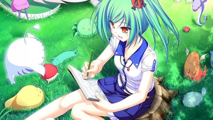 Enomoto Yoshika from Suzukaze no Melt drawing creatures