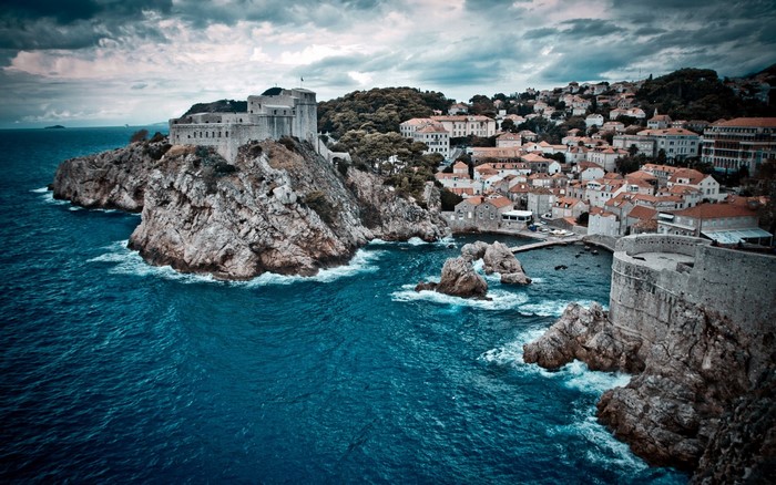 Fortress on a rocky coast overlooking the sea in Dubrovnik, Croatia