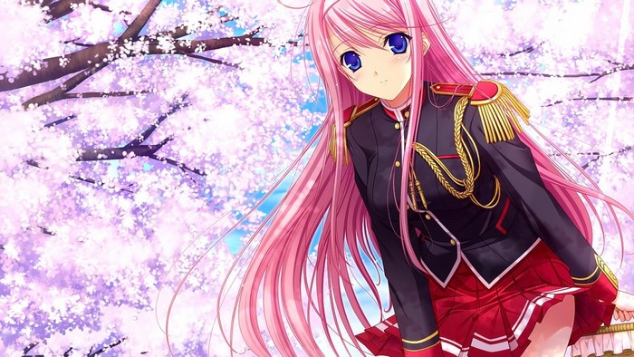 Kisaki Mio from Walkure Romanze with pink hair and blue eyes