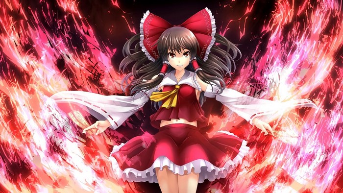 Hakurei Reimu from Touhou with red energy