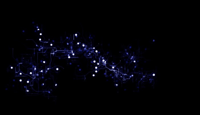 Abstract blue network of lights on black background