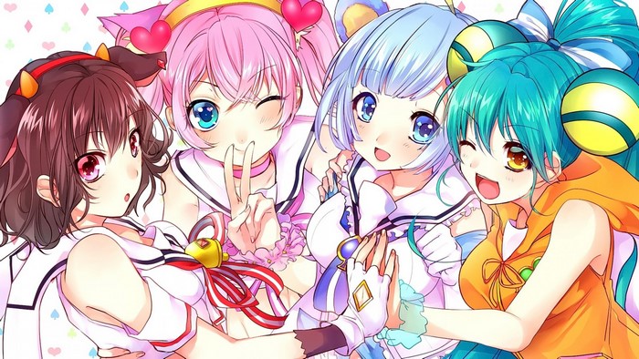 Four anime girls with animal ears from Show By Rock