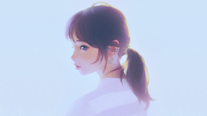 Anime girl with brown ponytail and duck earring