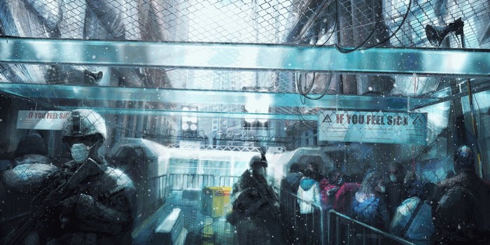 Concept art of a crowd and soldiers in The Division