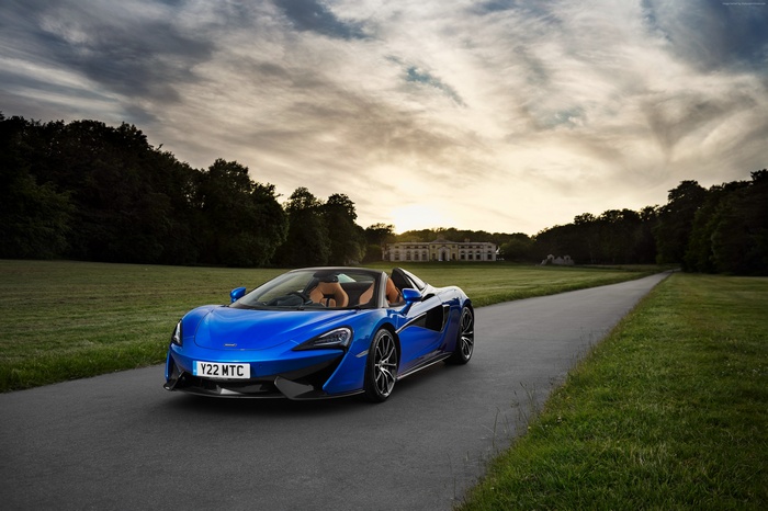 Blue McLaren 570S Spider on a Road