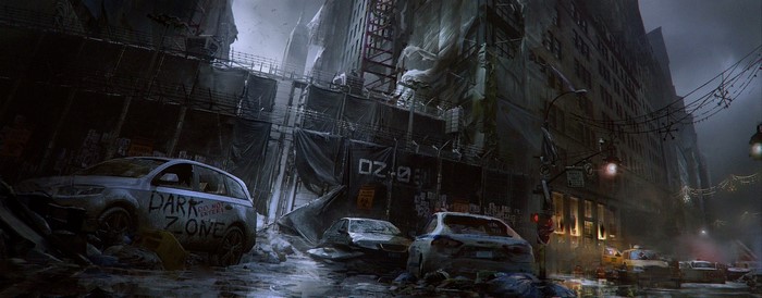 Concept art of a dark, post-apocalyptic cityscape from Tom Clancy's The Division