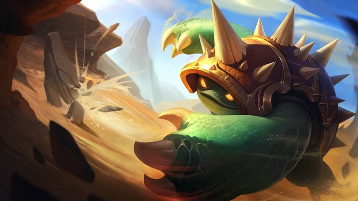 Rammus from League of Legends in a desert landscape