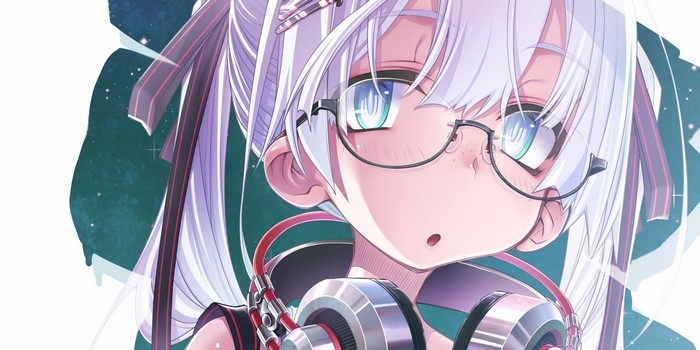Anime girl with white twintails and headphones