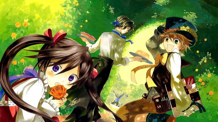 Pandora Hearts illustration with Oz, Alice, and Gilbert