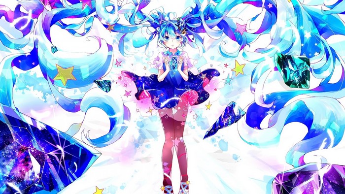 Hatsune Miku with blue hair and starry dress