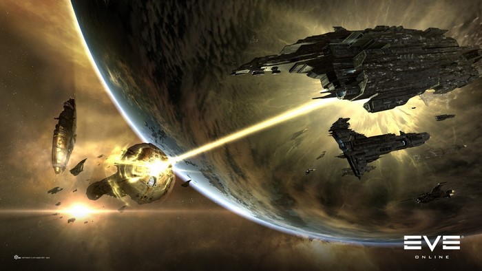 EVE Online: Space battle near a planet