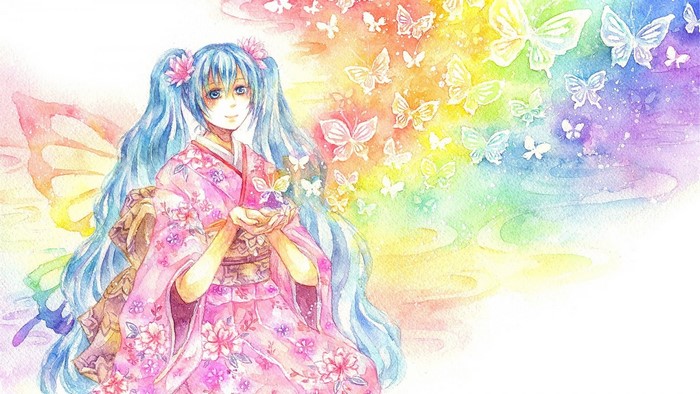 Hatsune Miku in Kimono with Butterflies