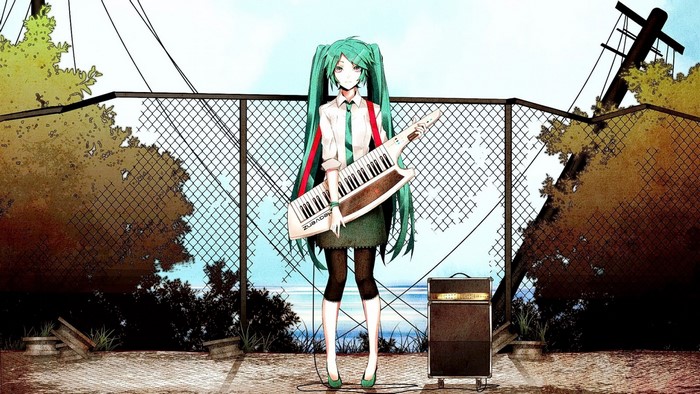 Hatsune Miku with Keytar and Amplifier