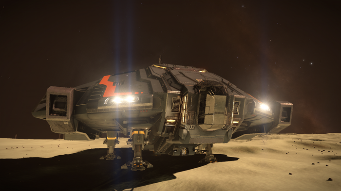 Spacecraft on a moon in Elite Dangerous