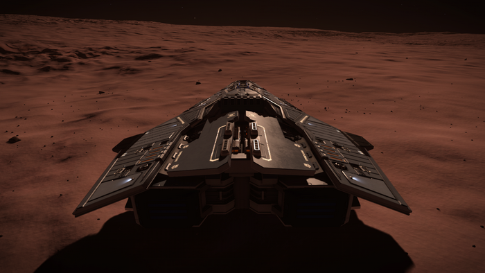 Elite Dangerous ship on a red planet