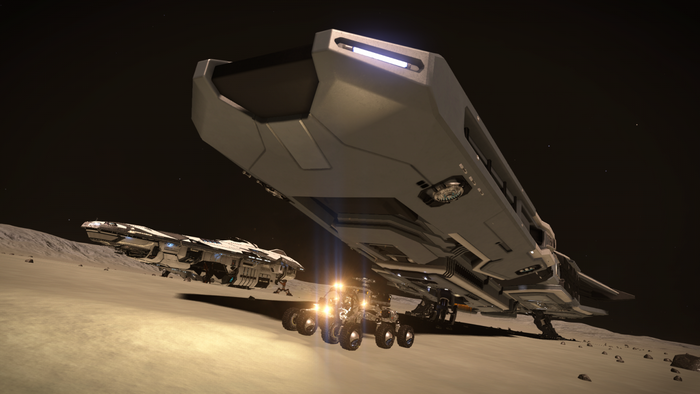 Elite Dangerous: Spaceships on a rocky planet surface